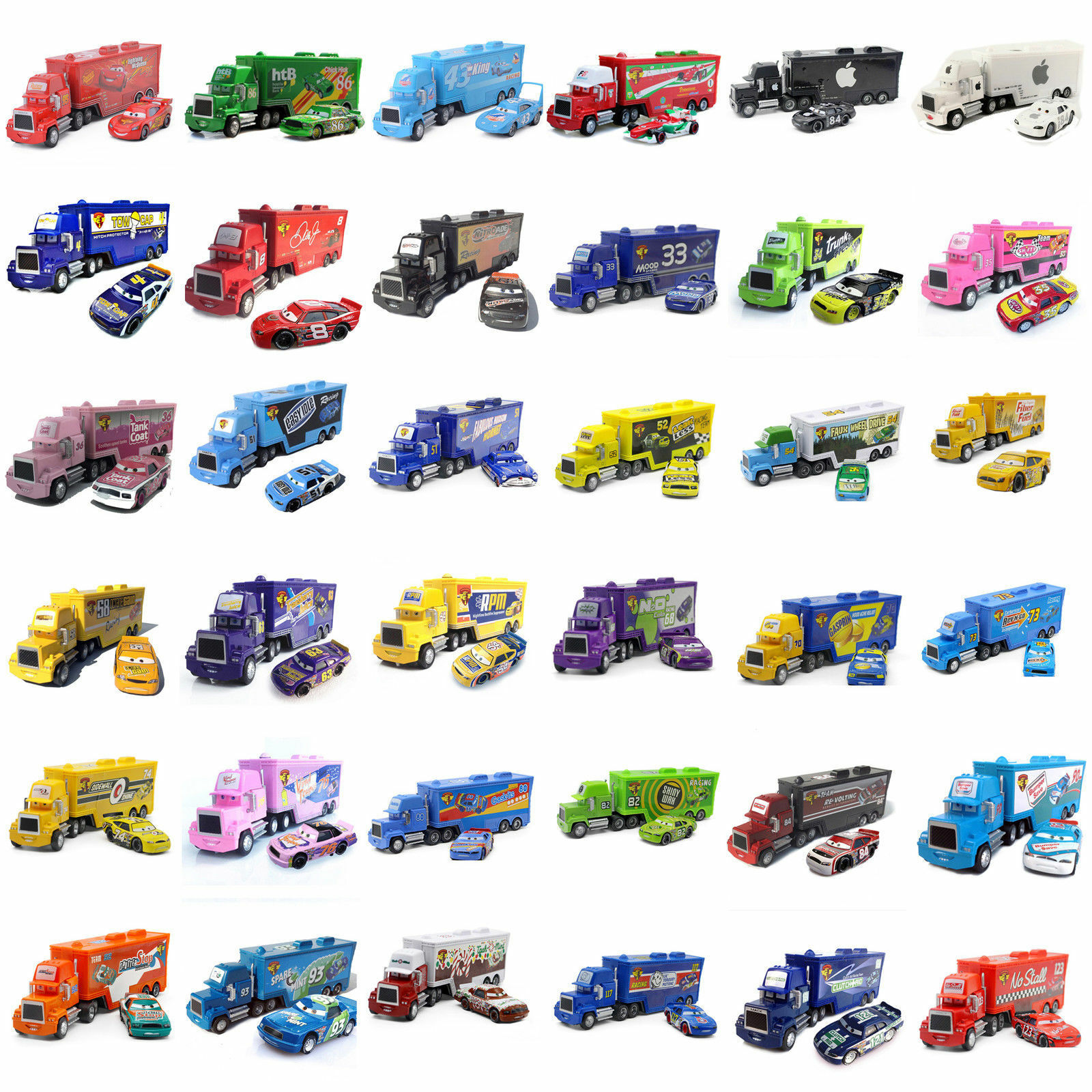 Cars 2 Toys Lightning Mcqueen Mack Trucks Trailer Metal 1:55 Loose Boy Toy Cars